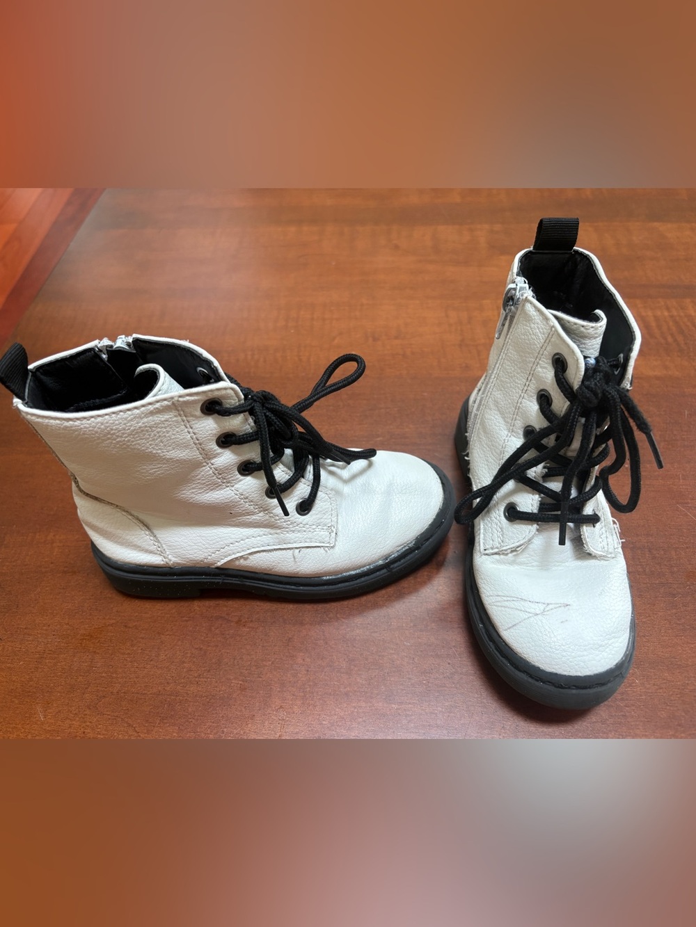 Sincerely Jules White Kids Faux Leather Lace-Up Boots with Black Soles